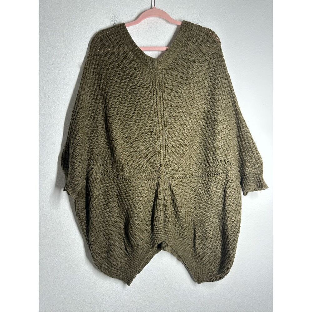 BCBGMaxazria Women’s Lagenlook Bohemian Knit Sweater Olive Green Size XL